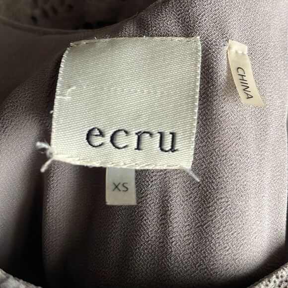 ECRU Elegant Gray & Tan Suede Sleeveless Blouse with Lace Design (Size: XS) - Picture 12 of 13
